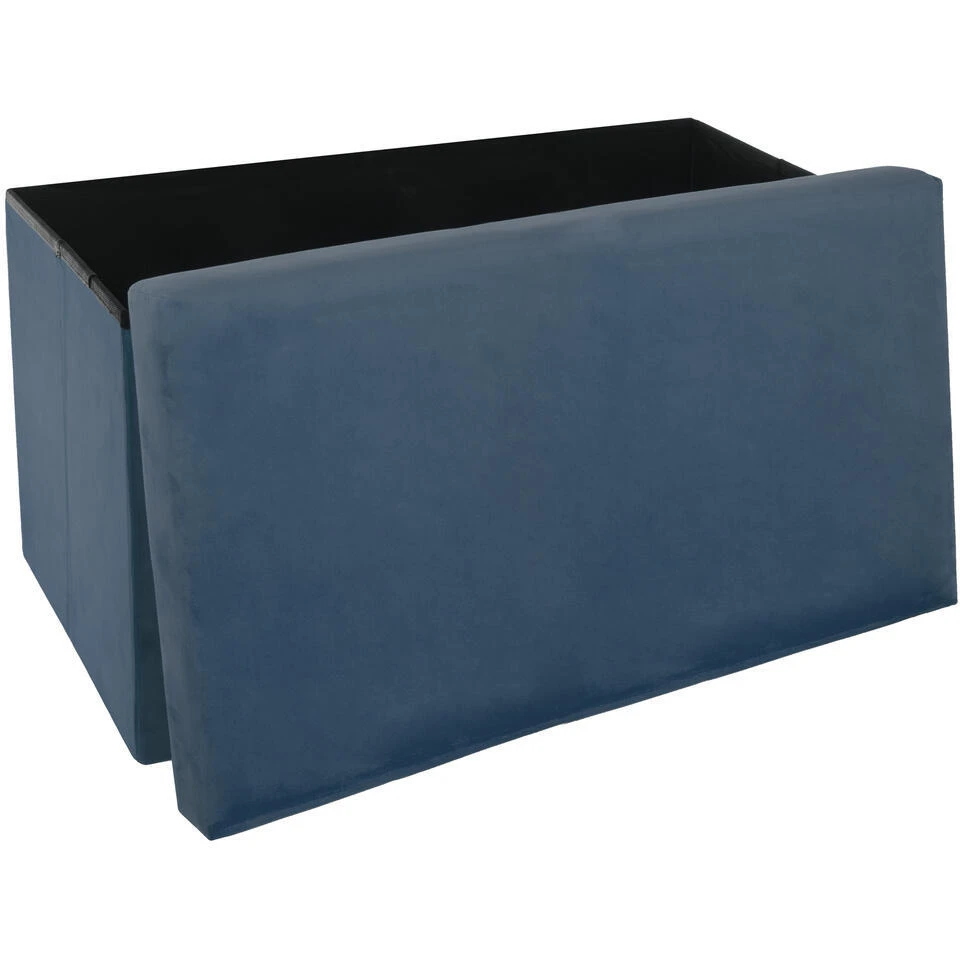 Atmosphera Poef/hocker - Opbergbox - Blauw - PU/MDF - 76 X 38 Cm - Afbeelding 2