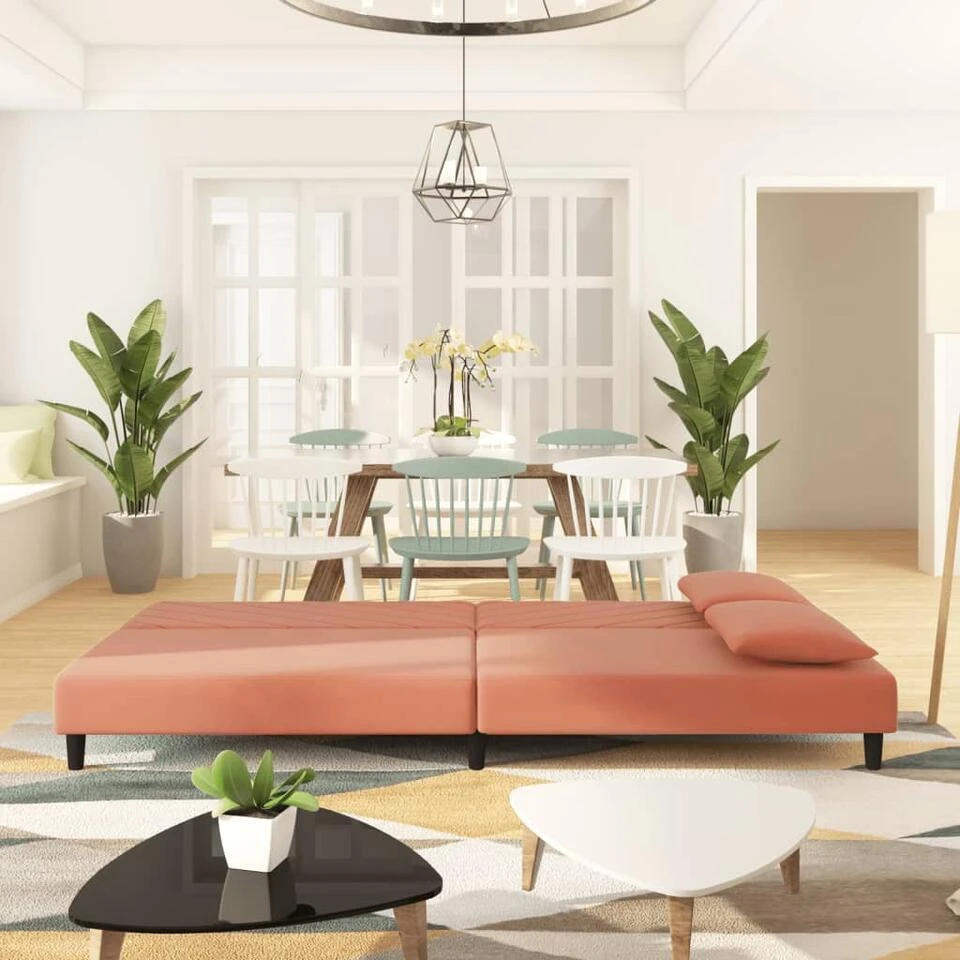 VidaXL - Slaapbank 2-zits - Roze - Fluweel - Met Kussens - Afbeelding 3