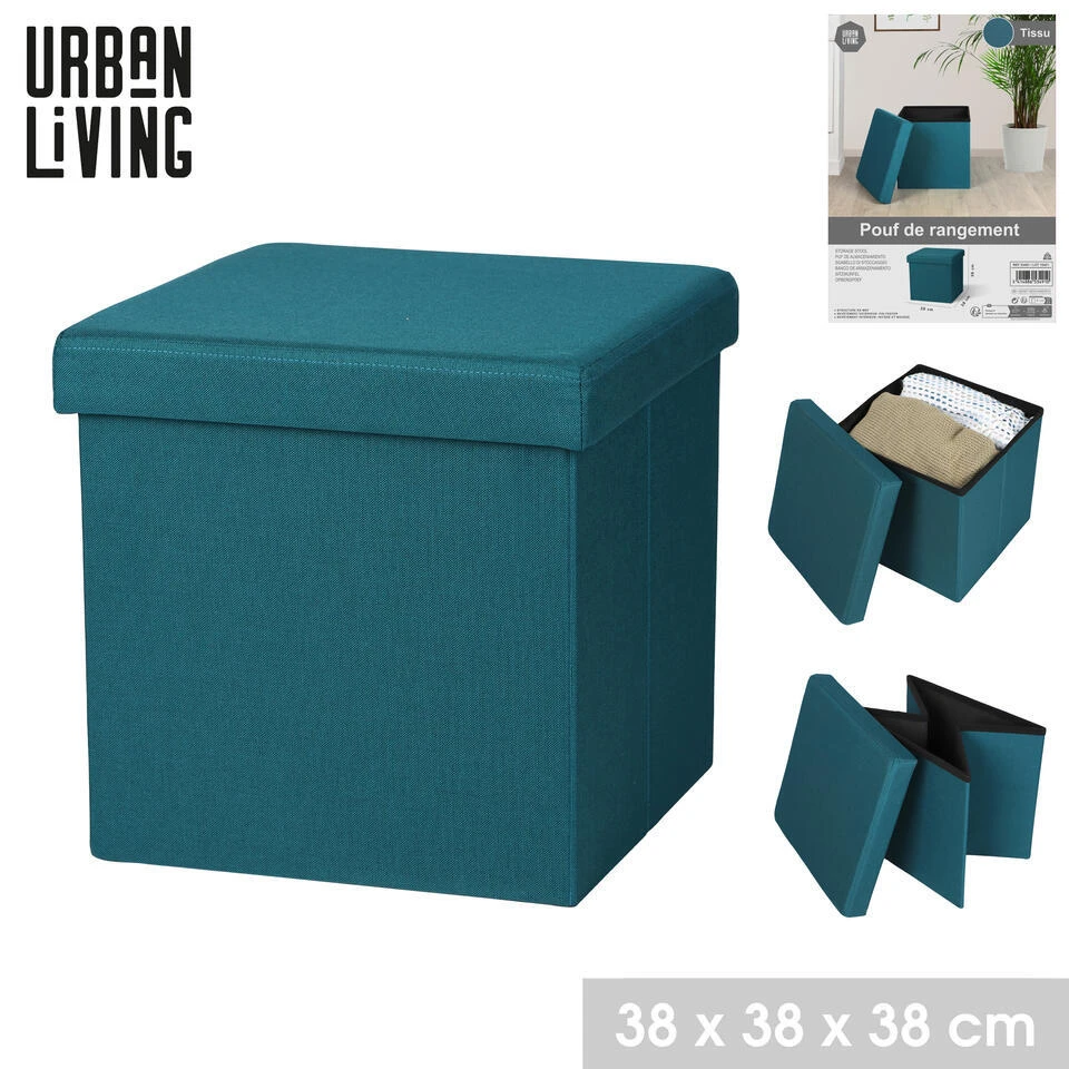 Merkloos Urban Living Poef/hocker/opbergbox - Zeeblauw - Mdf/stof - 38 X 38 Cm - Afbeelding 2