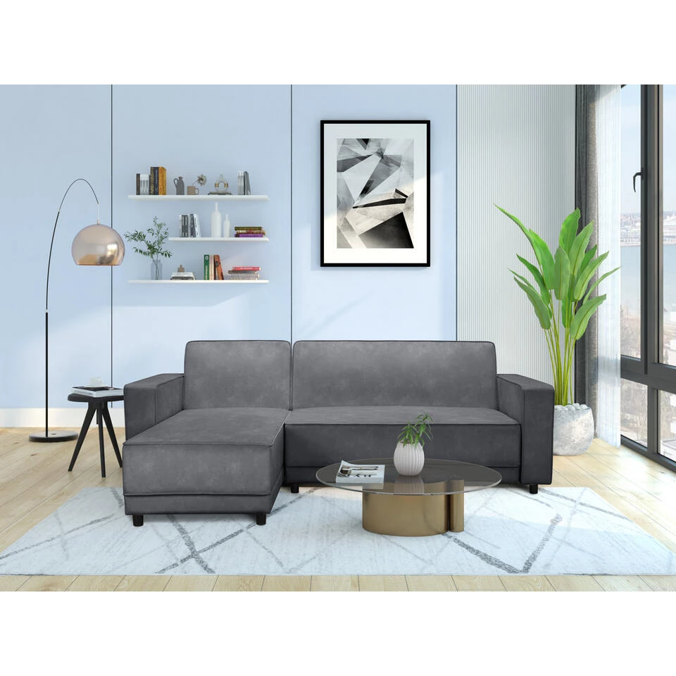 Allie - 3-zits Hoekslaapbank In Antraciet Fluweel - Afbeelding 2
