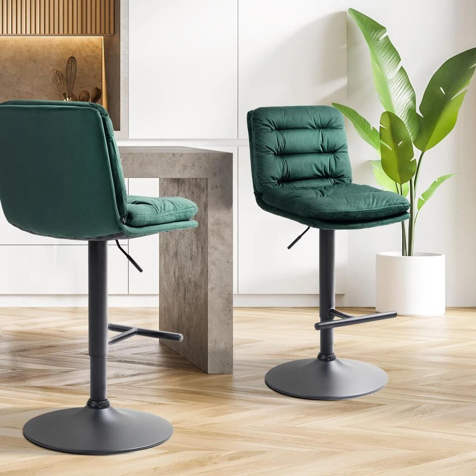 CLP Barkruk Damar Zwart Frame - Fluweel - Groen - Afbeelding 3