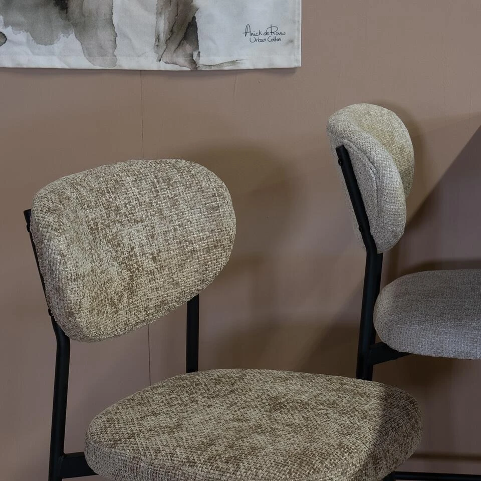 Barkruk Taupe Stof - Zithoogte 75cm - 44x50x105cm - Vajèn - Set Van 2 - Afbeelding 7