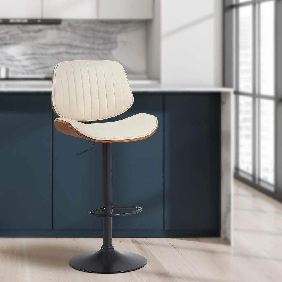 CLP Set Van 2 Barkruk Clawson Zwart Frame - Kunstleer - Walnoot/creme - Afbeelding 3