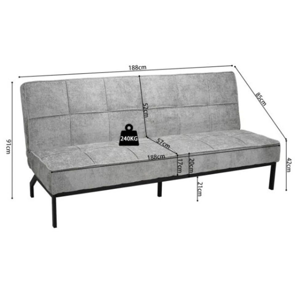 Rousseau Slaapbank Konya - Met Koudschuimmatras - 188 X 85 X 91 Cm - Grijs - Afbeelding 11