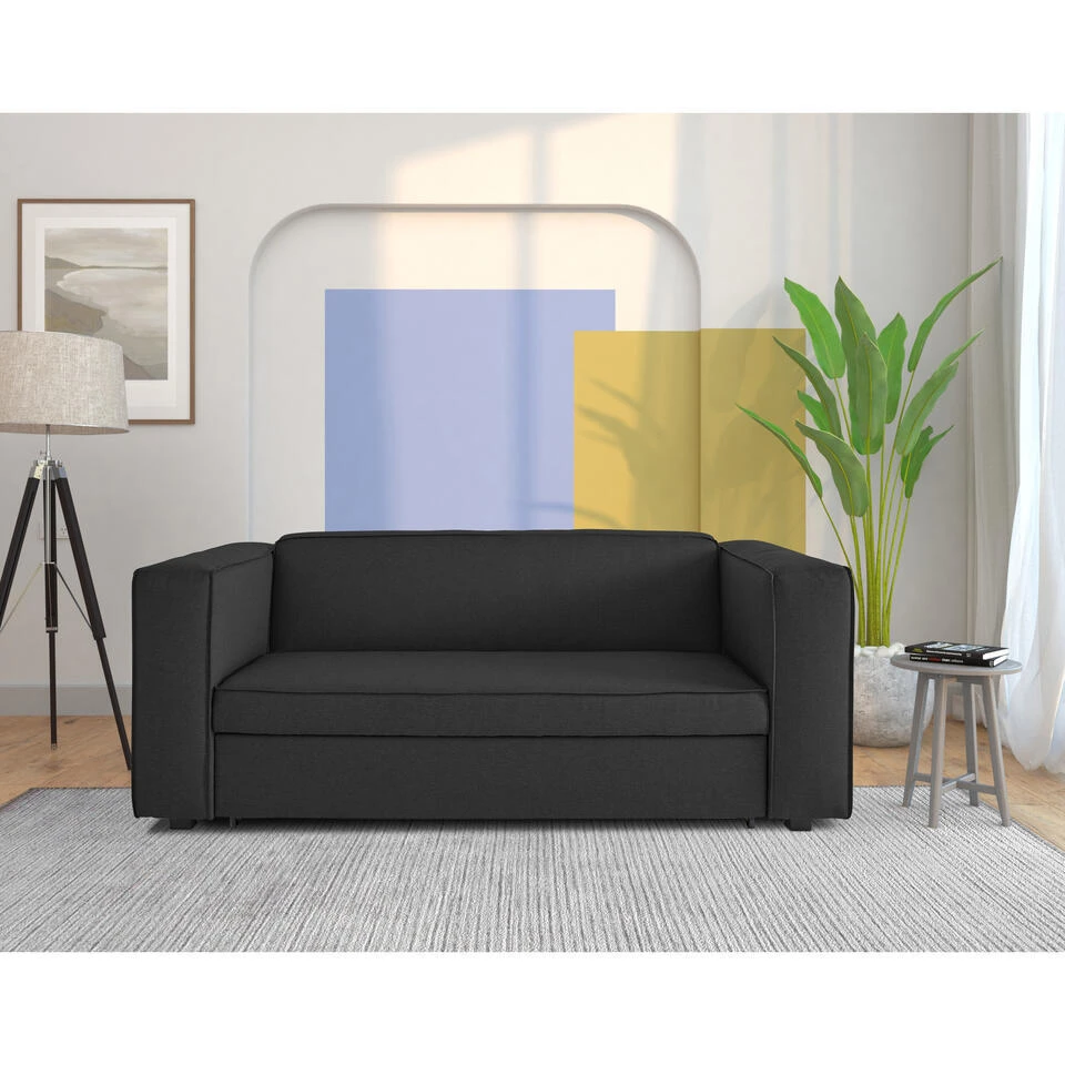 Asmund - Slaapbank 2-zits In Antraciet Linnenoptik - Afbeelding 2