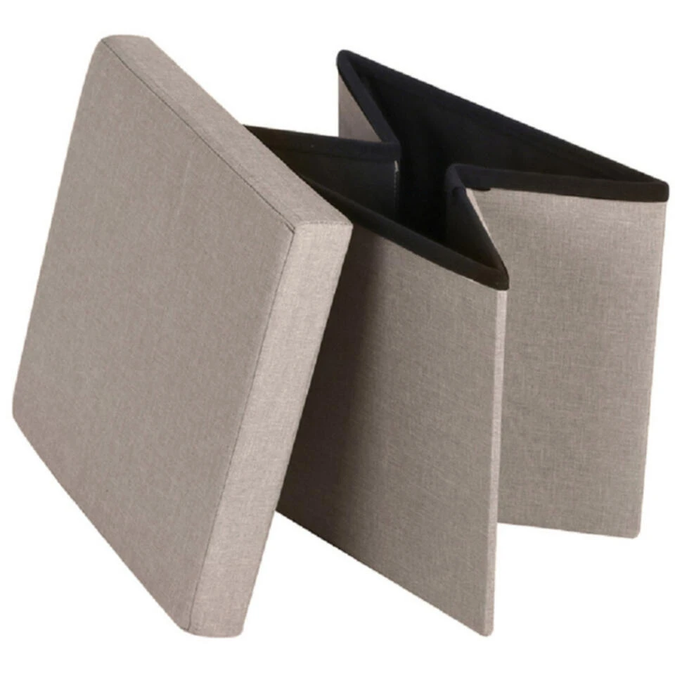 Merkloos Urban Living Poef/hocker/opbergbox - Beige - Mdf - 38 X 38 Cm - Afbeelding 3