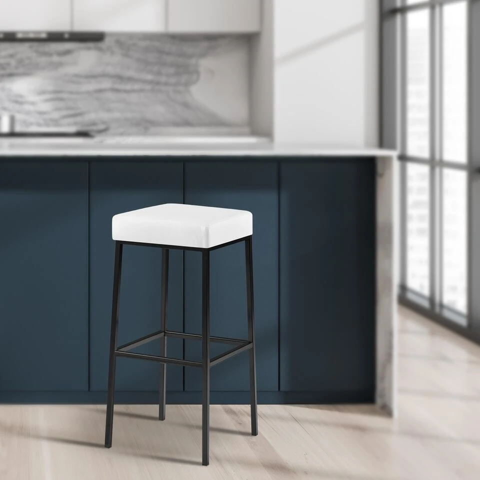 CLP Set Van 2 Barkruk Montreal 85 Zwart Frame - Kunstleer - Wit - Afbeelding 3