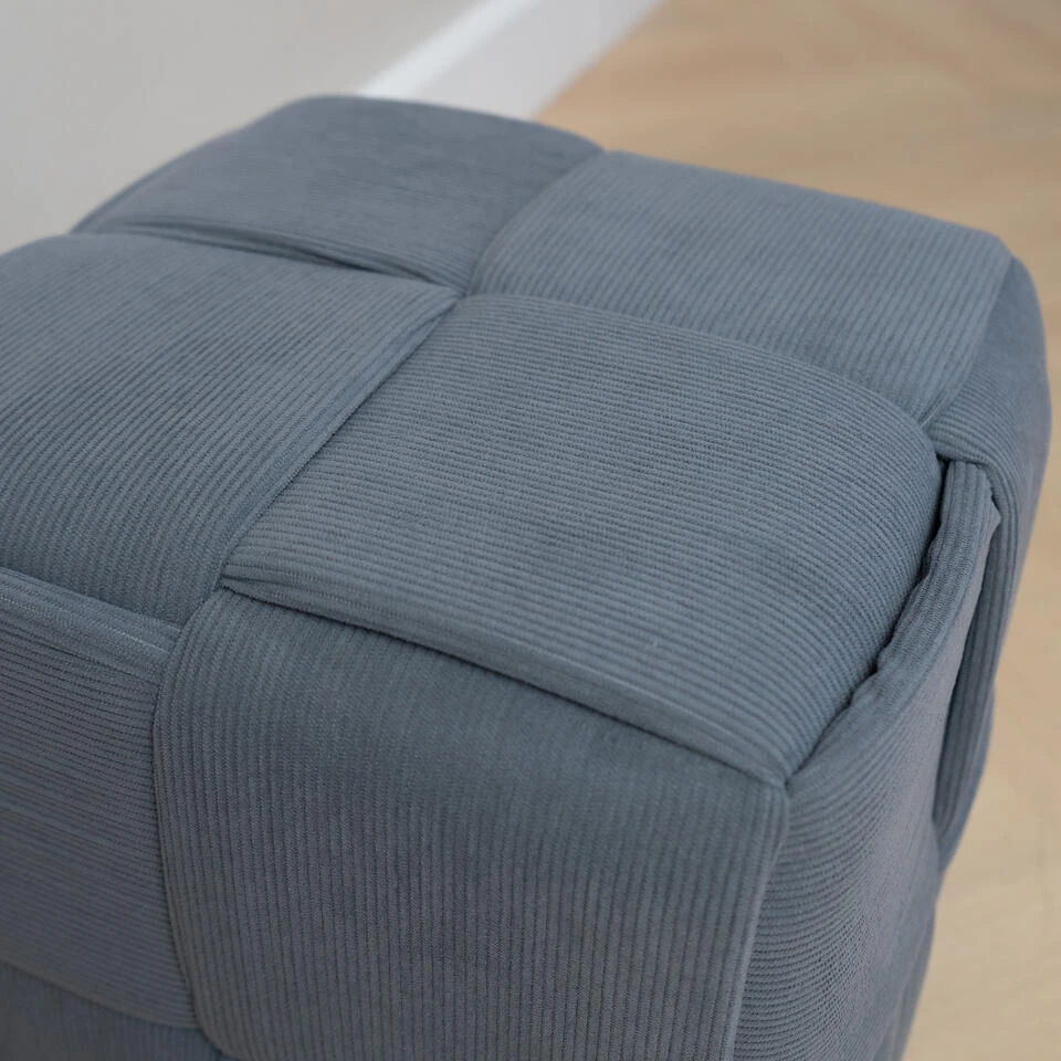 QUVIO Vierkante Poef - Corduroy - 35x35 Cm - Grijs - Afbeelding 2