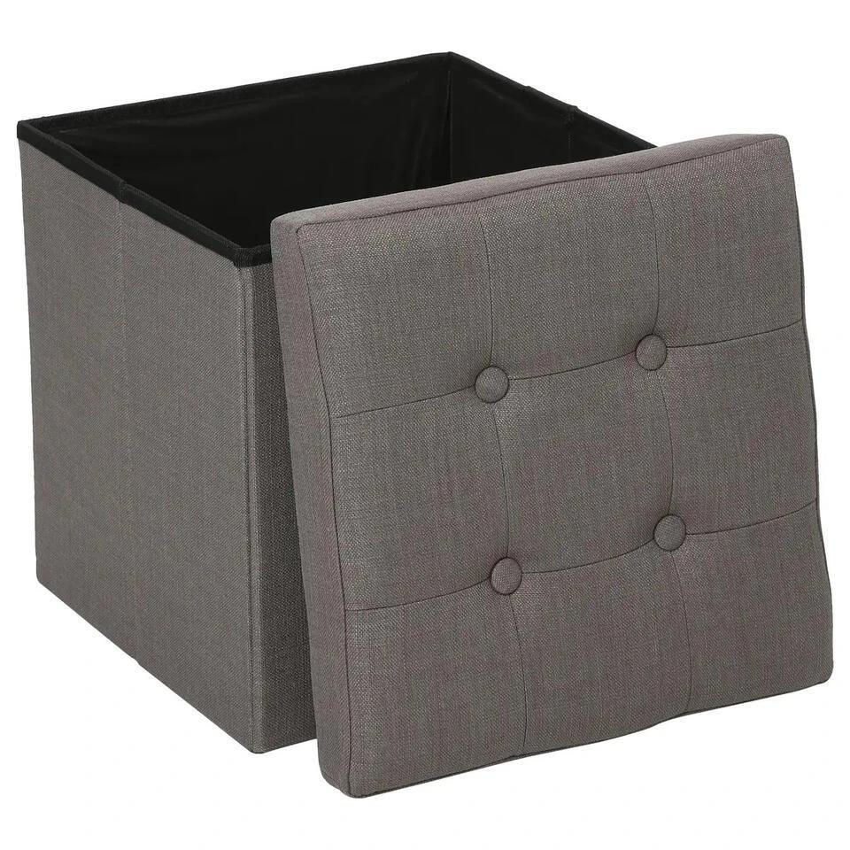 Atmosphera Poef/hocker - Opbergbox - Donkergrijs - PU/MDF - 38 X 38 Cm - Afbeelding 2
