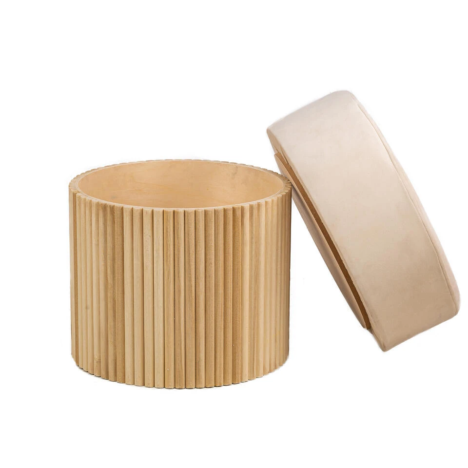 Poef En Fluwelen Beige - Afbeelding 4